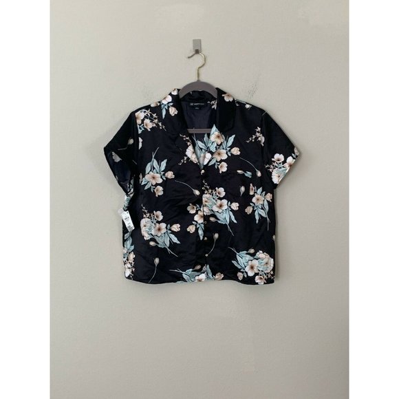 NWT! INC International Concepts Women's Sz L Black Floral Satin Short Pajama Set - Picture 3 of 4